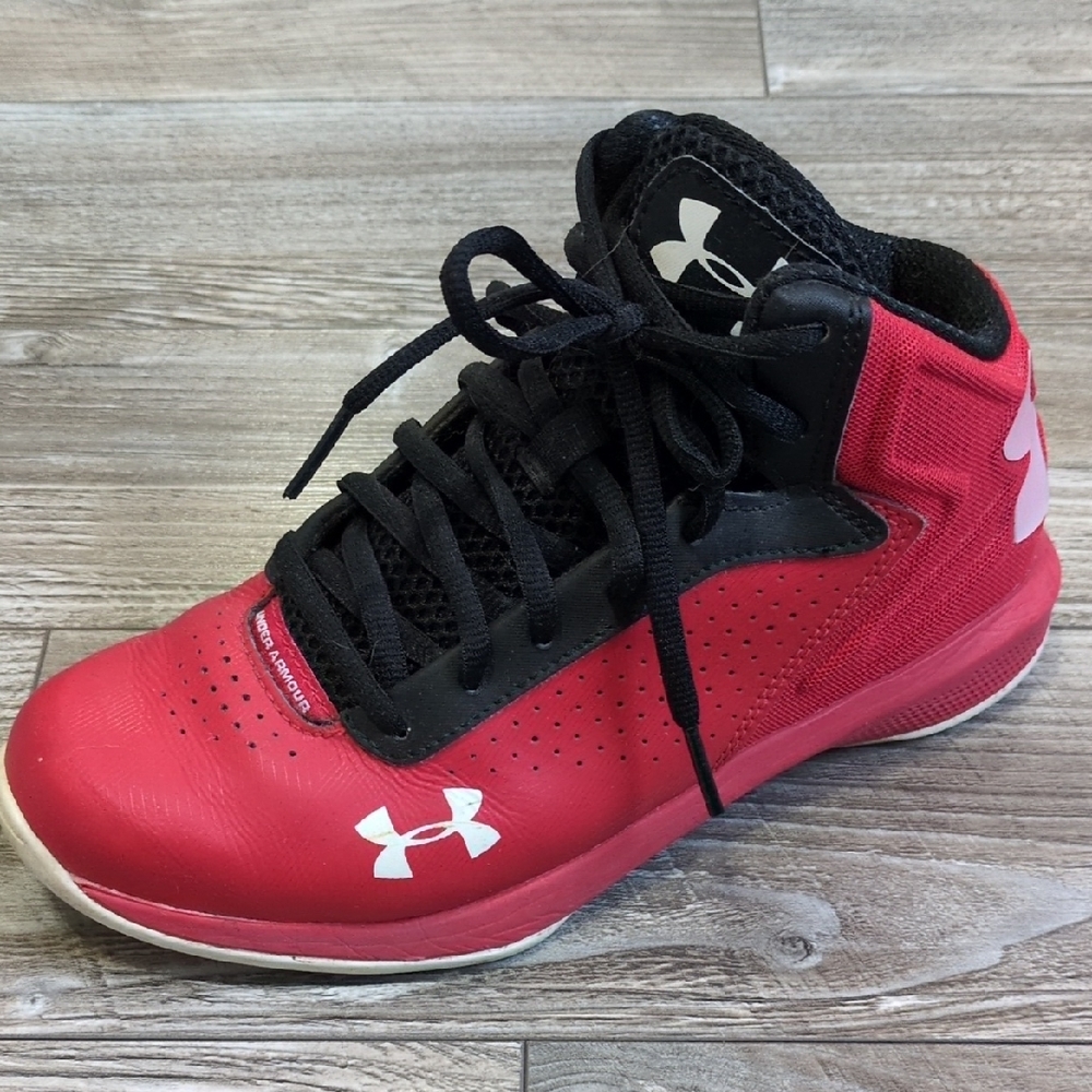 Under Armour Kids Lockdown 4 Red and Black Basketball Sneakers